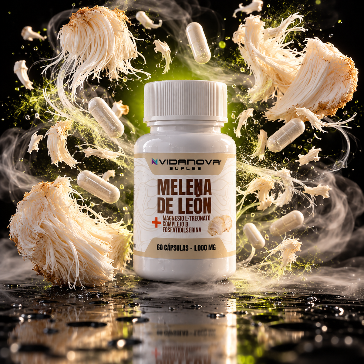 Melena de León con el hongo y sus ingredientes